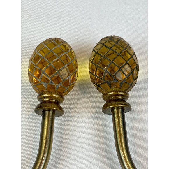 Pineapple Drapery Holdbacks Set Of 2 Amber Mosaic Glass & Brass Curtain - Picture 2 of 8